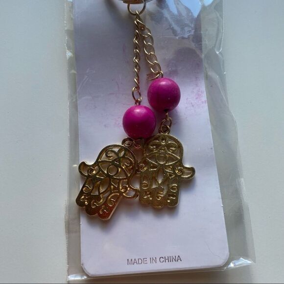 Hamsa Gold Red/Pink Beaded Keychain Fashion - Picture 7 of 11